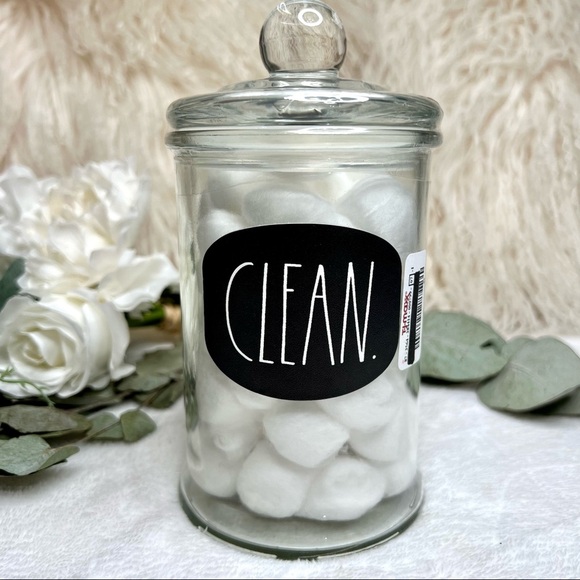 Rae Dunn NEW Glass Container with Lid 60 Cotton Ball CLEAN LL Black Ivory - Picture 1 of 12